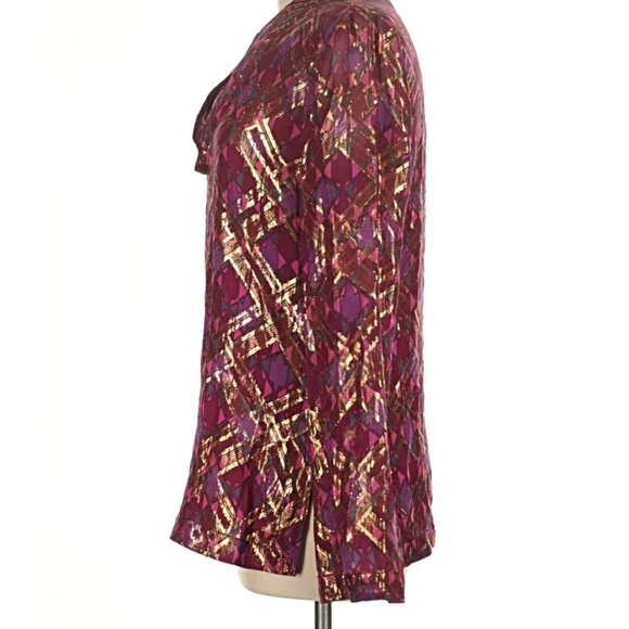 NWT Tory Burch silk metallic burgundy blouse, size 8 - Picture 3 of 6